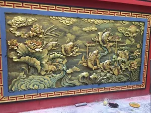 phù điêu hoa sen cá chép đẹp