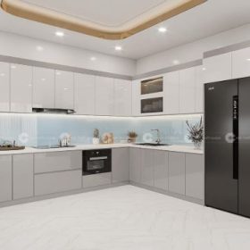 Tủ bếp inox cánh Acrylic chữ L 04