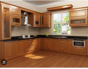 Tủ bếp inox cánh gỗ óc chó 02