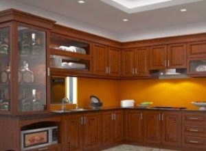 Tủ bếp inox cánh gỗ óc chó 05