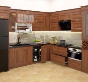 Tủ bếp inox cánh gỗ óc chó 07