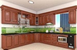Tủ bếp inox cánh gỗ óc chó 08