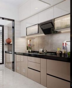 Tủ bếp inox cánh kính cường lực chữ I 01
