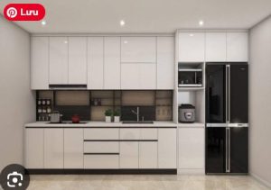 Tủ bếp inox cánh kính cường lực chữ I 02