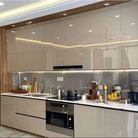 Tủ bếp inox cánh kính cường lực chữ I 03