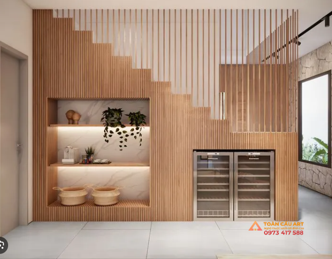 Vách gỗ lam trang trí đơn giản đẹp