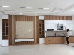Vách nan trang trí kết hợp tấm giả đá 01