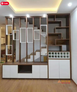 Vách ngăn cầu thang kết hợp kệ tủ đa năng