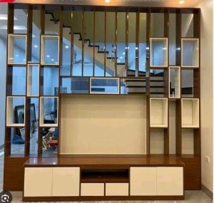 Vách ngăn tích hợp tủ kệ trang trí