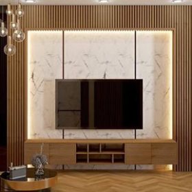 Vách tivi kết hợp lam sóng đèn led