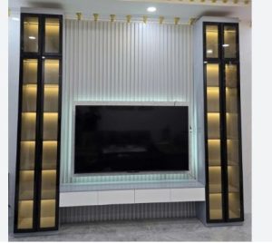 Vách tivi kết hợp tủ rượu cánh kính