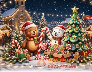 c&acirc;y th&ocirc;ng noel bằng xốp v&agrave; gấu