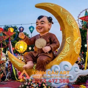  điêu khắc mô hình tượng chú cuội bằng xốp trang trí trung thu