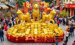 mẫu mô hình tượng con chó bằng xốp trang trí tết