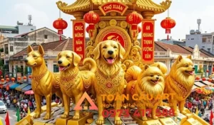 mô hình tượng con chó trang trí tết