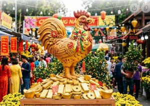 mô hình xốp con gà linh vật tết