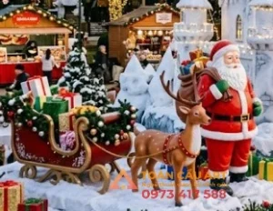 m&ocirc; h&igrave;nh xốp &ocirc;ng gi&agrave; noel v&agrave; xe tuần lộc