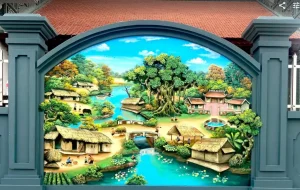 phù điêu xi măng phong cảnh đồng quê