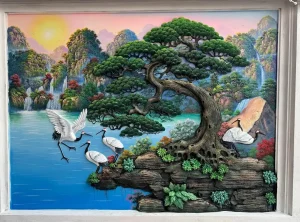 tranh phù điêu xi măng tùng hạc