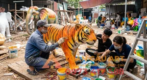 phun sơn và vẽ màu sản phẩm mô hình xốp