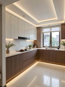 Tủ bếp inox cánh gỗ công nghiệp