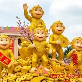 Tượng mô hình đàn khỉ bằng xốp linh vật tết