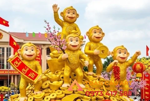 tuong-mo-hinh-dan -khi-bang-xop-linh-vat-tet Tượng mô hình đàn khỉ bằng xốp linh vật tết